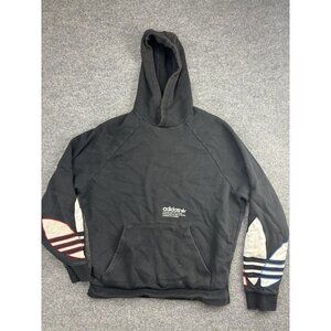 Adidas Hoodie Mens Medium Black Trefoil Pullover Colorblock Sleeves Streetwear